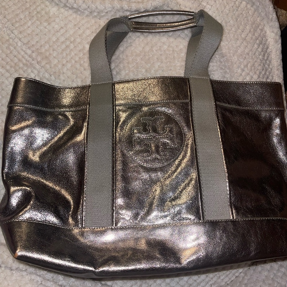 Tory Burch Silver and Gray Tote Bag